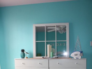 blue painting with white furniture